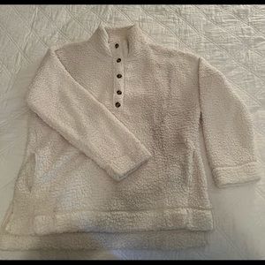 Cream white aerie Sherpa 1/4 button